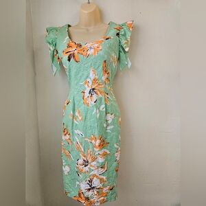 HEEYA/ Floral Green Dress with Orange Accents Women's XS